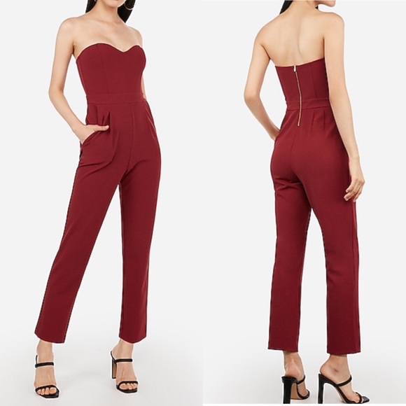 strapless sweetheart neckline jumpsuit